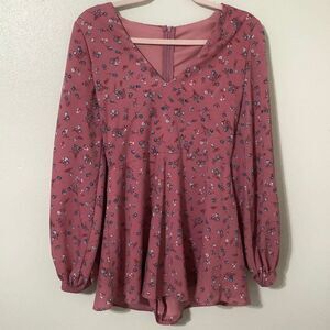 Vintage 90s Pink Floral Prairie Peasant Feminine Cottagecore Romper with Bows M